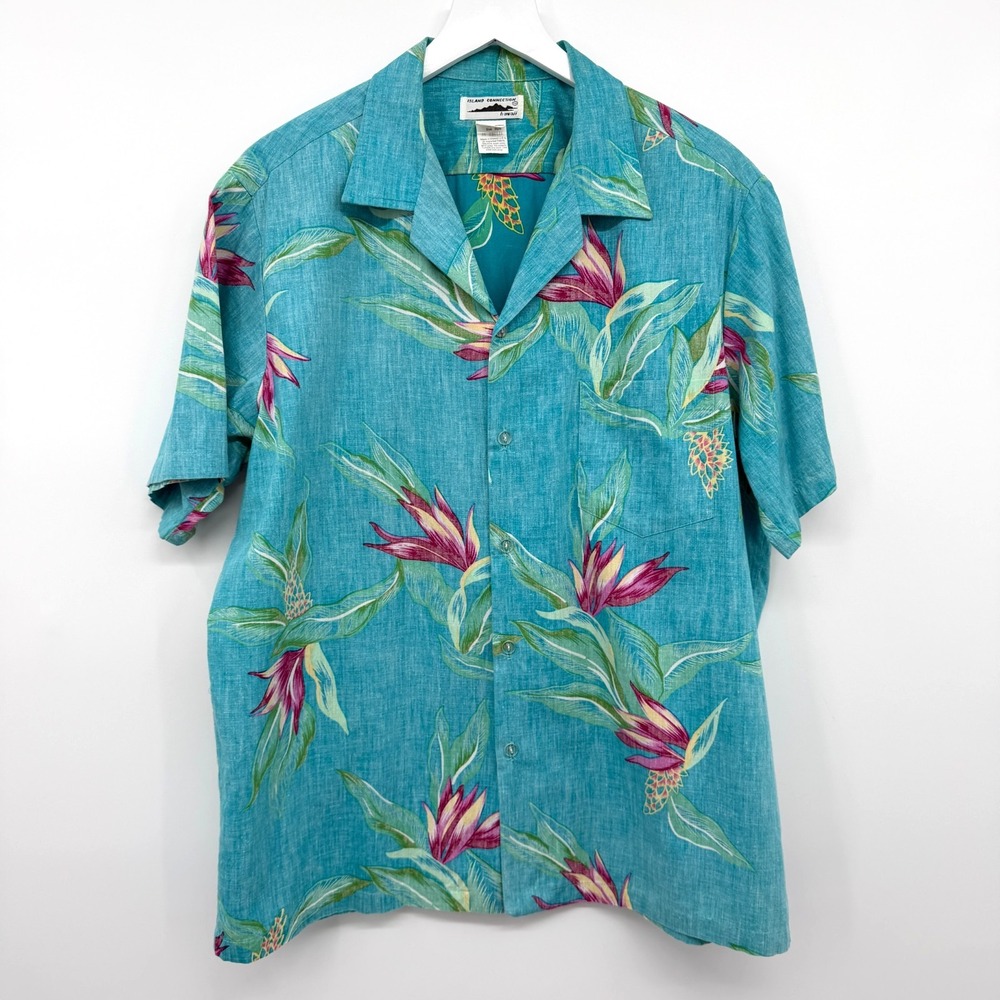 Vintage Hawaiian Shirt Mens XL Reverse Print Tiki Coastal Resort Island USA